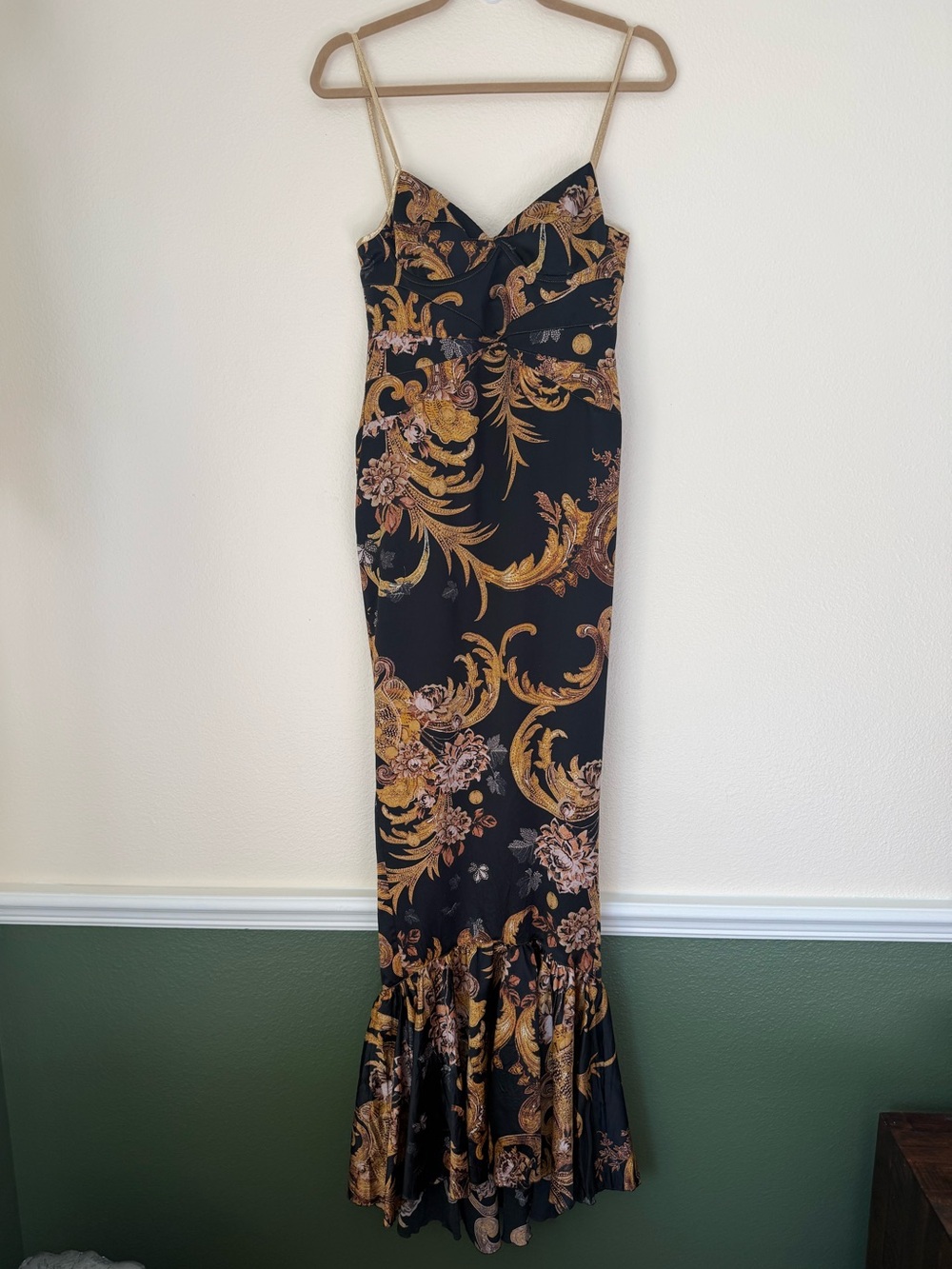 Just Cavalli Black Maxi Dress with Gold and Brown Baroque Print